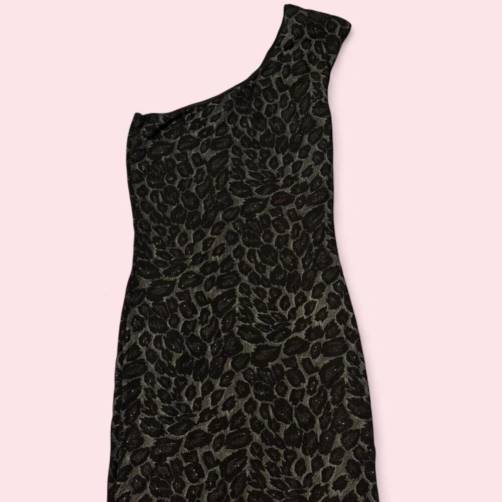Trac black one shoulder bodycon black leopard print dress size small